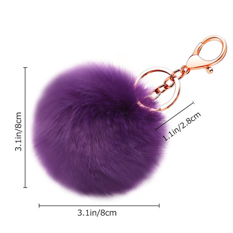Soleebee Soft Artificial Rabbit Fur Keychain Plush Ball Key Ring Cute Pom Pom Bag Charm for Women Girls (Beige) - Image 5